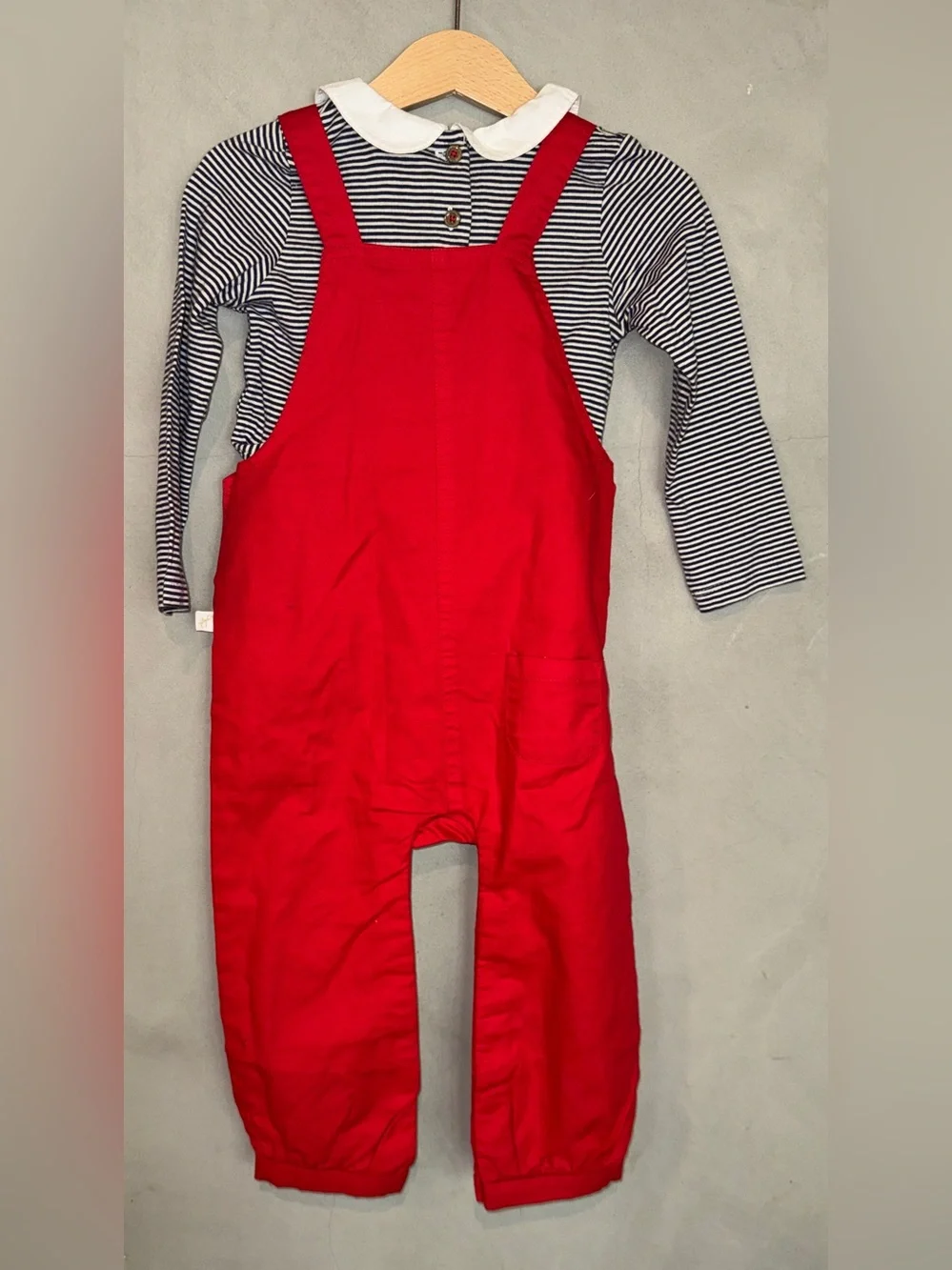 H by Hamleys Infant White & Blue stripe shirt bear Red Dungaree 18-24 months